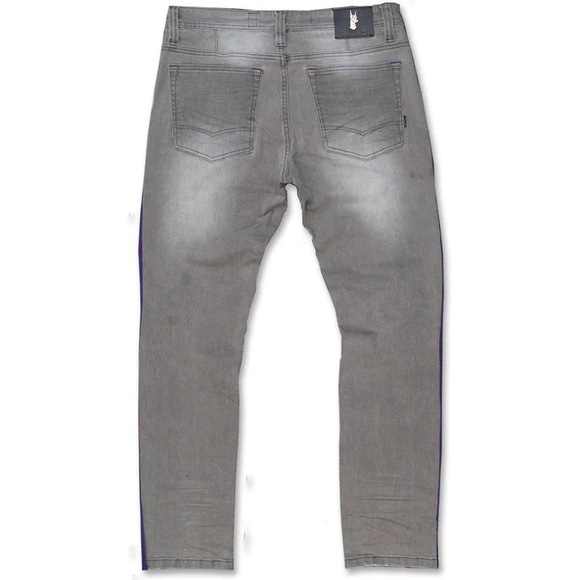 Makobi USA M1986 OZARKS SHREDDED JEANS W/ SIDE TAPES - GRAY WASH - Picture 2 of 3